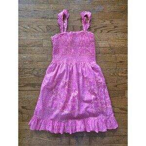 Vineyard Vines Girls Neon Smocked Sundress Knockout Pink Size Large